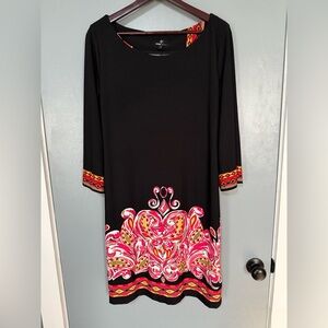 Ronni Nicole Black Dress with Vibrant Hot Pink Pattern Accents Size 14